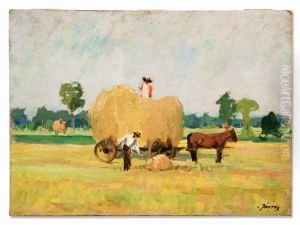 Two Peasants At The Hay Harvest by Carl Joerres