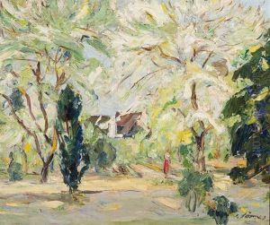 Gartenanlage Mit Bluhenden Baumen by Carl Joerres