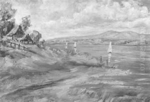 Sommerlicher Strom Mit Segelbooten by Carl Joerres