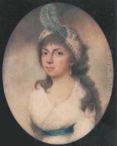A Young Lady (sophia?), Aged 18, Wearing White Dress With Blue Ribbon Waistband, White Turban With Pearls And A Blue Plume In Her Curling Hair And Drop Pearl Earring