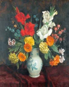 Stillleben Mit Blumen In Steingutvase