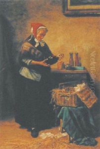 Interieur Mit Alter Frau Und Korb