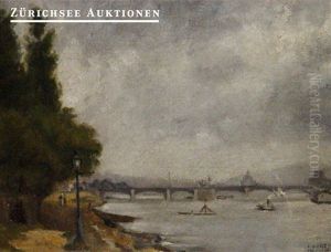 View Of The Quai Du Point Du Jour On The Pont De Grenelle by Leon Michel Maria Jouenne