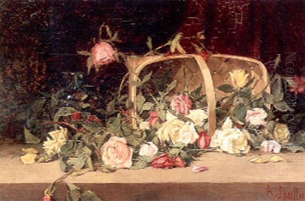 A Basket Of Mixed Roses - view 1