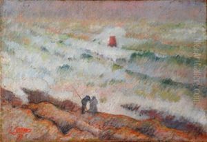 Couple De Pecheurs Devant La Mer Demontee