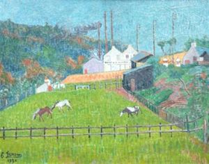 Les Chevaux Devant L'usine by Emile Jourdan