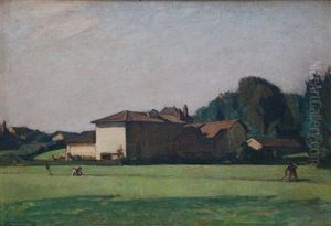 Landscape Scene With Farmhouse And Farm Workers