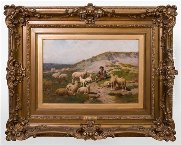 Shepherd Seated With Flock - view 1