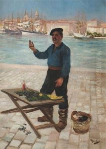 Pecheur Sur Le Port by Theodore Jourdan