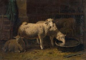 Schafe Im Stall by Theodore Jourdan