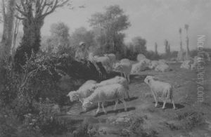 Gardienne De Moutons by Theodore Jourdan