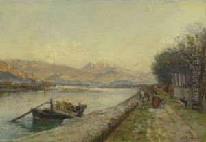 Flusslandschaft Mit Einer Fahra An Der Anlegestelle
