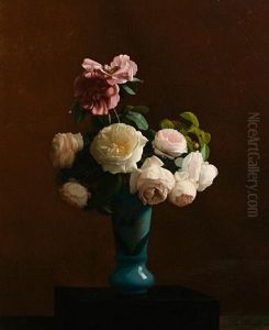 Still Life Of Roses In A Vase by Jacques Joussay