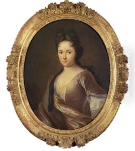 Portrait De Jeune Femme De Qualite En Robe Brune Brodee De Fil D'or Et Corsage De Dentelle, Enveloppee Dans Un Grand Manteau by Francois Jouvenet the Younger