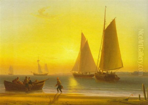 Dutch Shipping In An Estuary At Sunset - view 1