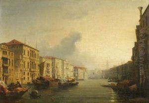 Vue Du Grand Canal A Venise Vers Le Pont Du Rialto by Jules-Romain Joyant