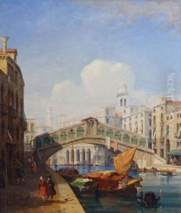 The Rialto Bridge, Venice by Jules-Romain Joyant