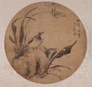 Ju Lian (1828-1904) - Ink On Gold Silk, Framed. Signed And Seal by Ju Lian