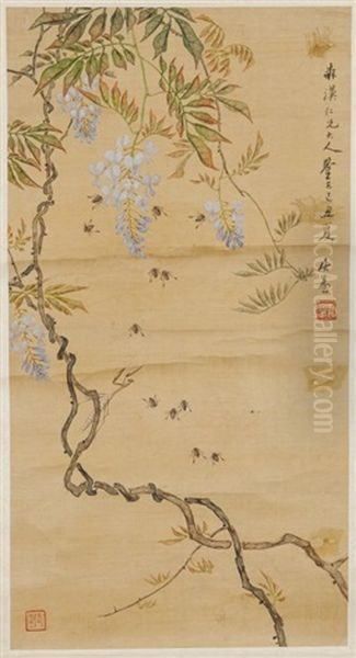 Ju Lian (1828-1904) Bees And Flower - view 1