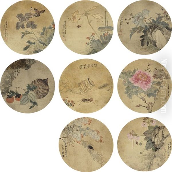 Ju Lian Album Of Flower And Bird Paintings On Circular Fan Leaves by Ju Lian
