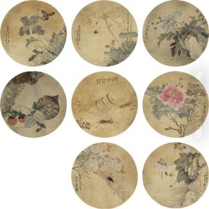 Ju Lian Album Of Flower And Bird Paintings On Circular Fan Leaves by Ju Lian