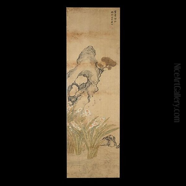 Narcissus And Lingzhi Hanging Scroll - view 1