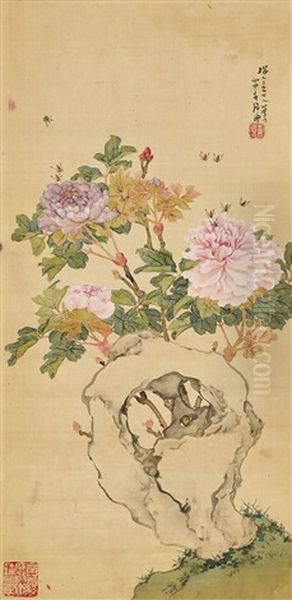 Peony And Bees - view 1