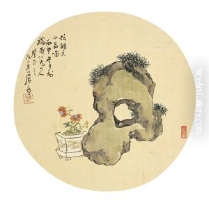 Chrysanthemums And Rock by Ju Lian