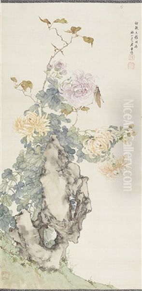 A Scroll Painting Of Chrysanthemums - view 1