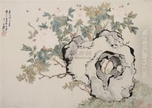 Bee, Flowers And Rock by Ju Lian