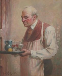 Man Carrying A Tray Of Drinks 'mine Host'