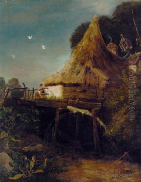 Children Playing By A Watermill - view 1