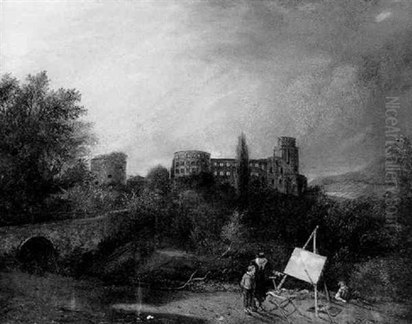 Landscape With A View Of Heidelberg With An Artist's Easel In The Foreground - view 1