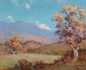 Fall Trees And Blue Mountains (san Simeon Creek?) by William Lee Judson