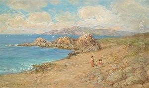 Sailboats Off A Coast (believed To Be Monterey Bay) by William Lee Judson