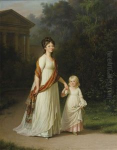 Marie-sophie-frederikke, Princesse De Danemark Et De Norvege Avec Sa Fille, La Princesse Caroline by Jens Juel