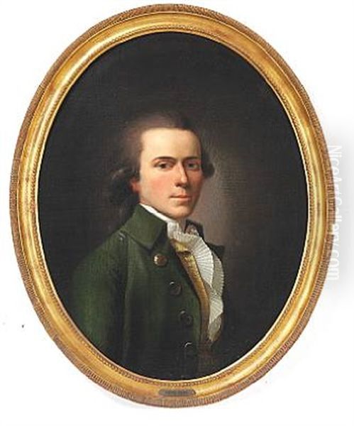 Portrait Of Edmund Bourke (1761-1821) Count And Diplomat In A Dark Green Coat, Yellow And Green Striped Waistcoat, White Stock And White Pleeted Shirt Frill - view 1