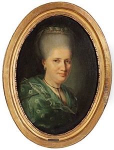 Portrait Of Johanne Maria Mylius, Nee Heitmann (1744-1773) With A High Hairdo And A Black Lace Around Her Neck by Jens Juel