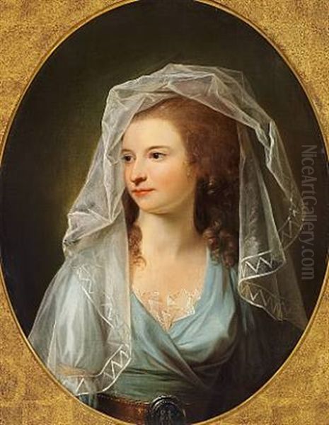 Portrait Af Maria Helena Kortright, Nee Hendrickson, With Long, Light-brown Curly Hair Covered By A Thin Tulle Cloth - view 1