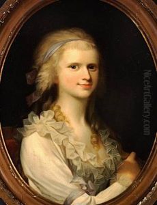 Portrait Of A Young Woman With Blond Hair, Wearing A Creme-colored Dress With A Ruffle Around The Edge Of The Dress by Jens Juel