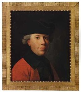 Et Medlem Af Familien Brondsted (mads Sorensen Brondsted?) Brystbillede En Face Mod Hojre. Rod Kjole Med Morke, Gronne Opslag, Sort Krave Og Halsbind, Sort Trekantet by Jens Juel