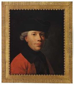 Et Medlem Af Familien Brondsted (mads Sorensen Brondsted?). Brystbillede En Face Mod Hojre. Rod Kjole Med Morke, Gronne Opslag, Sort Krave Og Halsbind by Jens Juel
