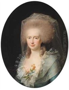 Portraet Af Bolette Marie Lindencrone, F. Harboe I Bla Kjole by Jens Juel