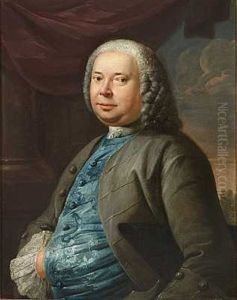 Portraet Af Kommercerad Beylen I Gra Jakke Og Bla Vest (+ Portraet Af Hans Hustru; Pair) by Jens Juel