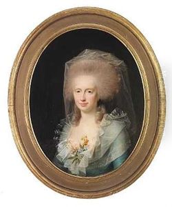Portraet Af Bolette Marie Lindencrone, F. Harboe, I Bla Kjole by Jens Juel