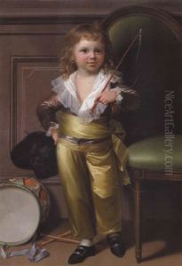 Johan Carl Von Moller Som 3-arig. Han Er Ifort Violet Silkejakke, Gule Silkebukser Og Baelte