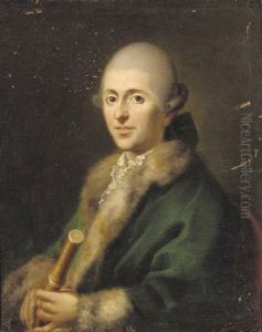 Portrait Of A Gentleman In A Green Fur Lined Coat, Holding A Flute