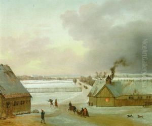 Vinterstykke Forestillende Udsigt Til Soelyst Fra Ordrup Med En Kanefaerd Vinterstykke Forestillende Udsigt Til Soelyst Fra Ordrup Med En Kanefaerd