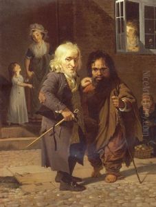 Piskebandsjoden Obligeert Stillet Sammen Med Den Romerske Tigger Bajocco Pa En Af Kobenhavns Gader by Jens Juel
