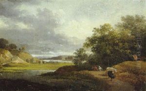 Landskab Med En Flod Og Lave Bjerge Landskab Med En Flod Og Lave Bjerge